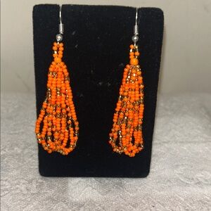 Vibrant Orange Beaded Earrings